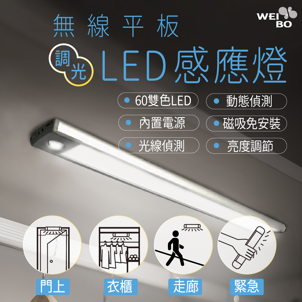 WEIBO無線LED自動平板調光感應燈-LI3360L